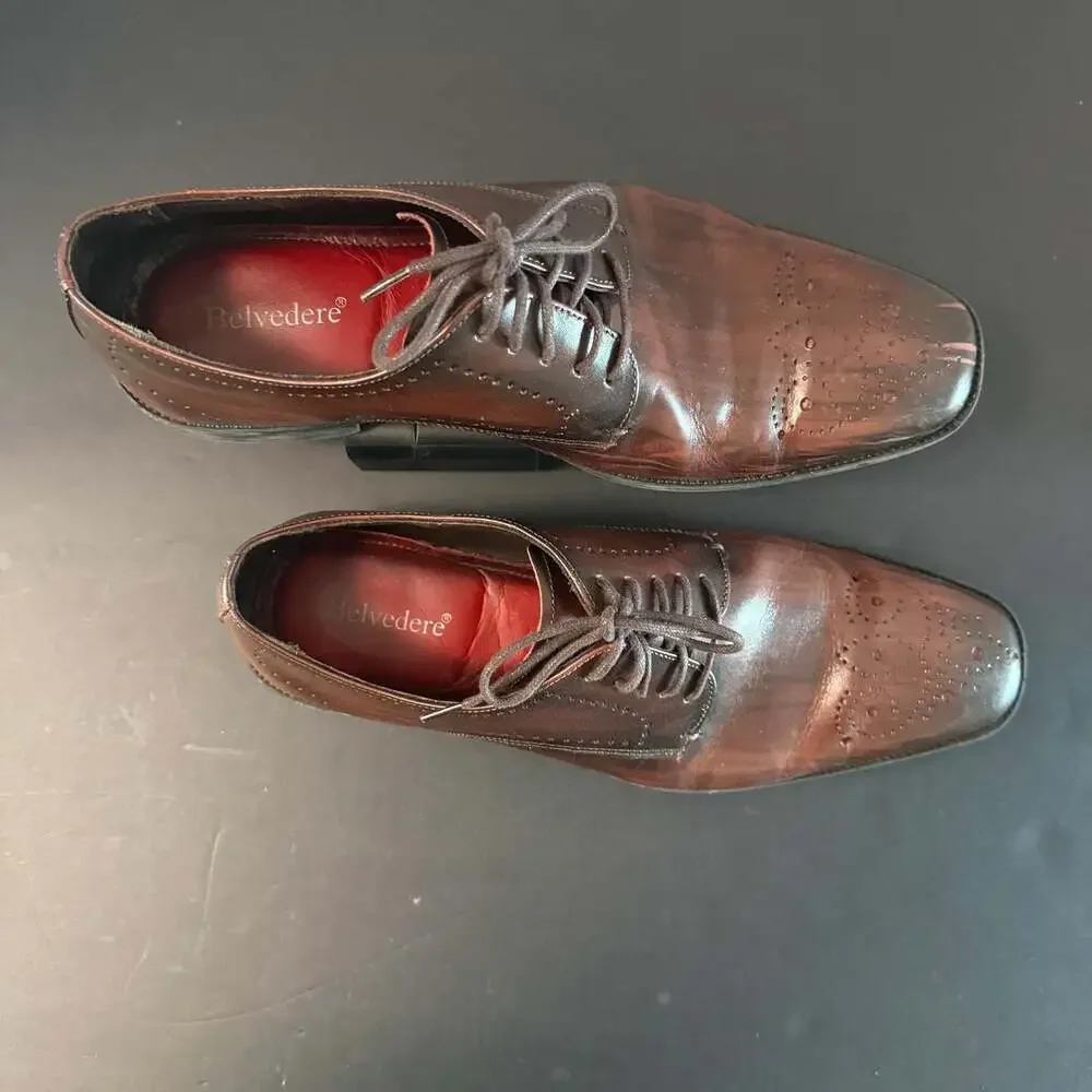 Belvedere‎ Concord Brown Leather Brogue Oxford Shoes Size 8.5D